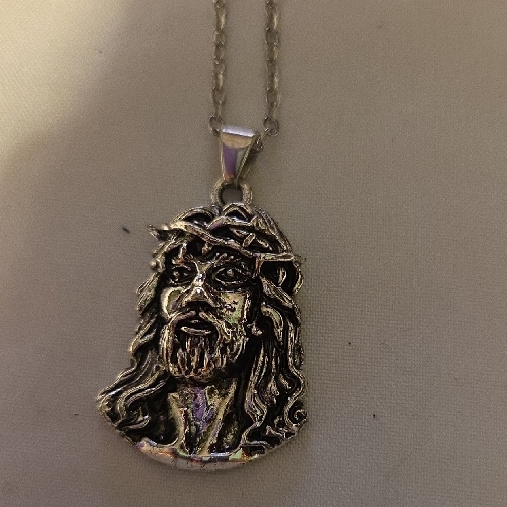 Silver Jesus Pendant Silver Necklace